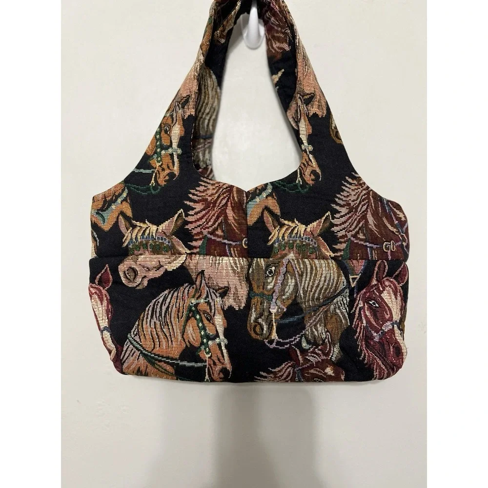 Vintage Horse Animal Equestrian Pony Handmade Tapestry Hobo Bag